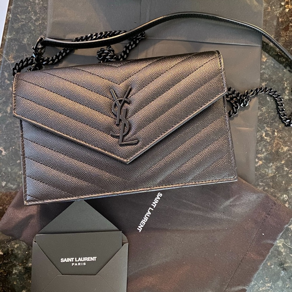 Yves Saint Laurent Black Chevron Quilted Envelope Crossbody